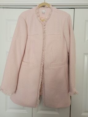 VENUS Womens Pink Fringe Tweed Coat
